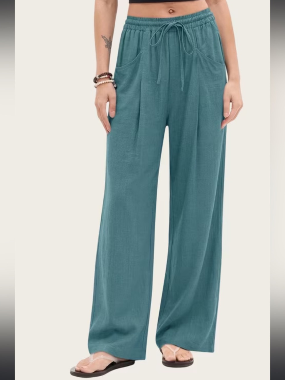 Wide Leg Drawstring Pants in Teal